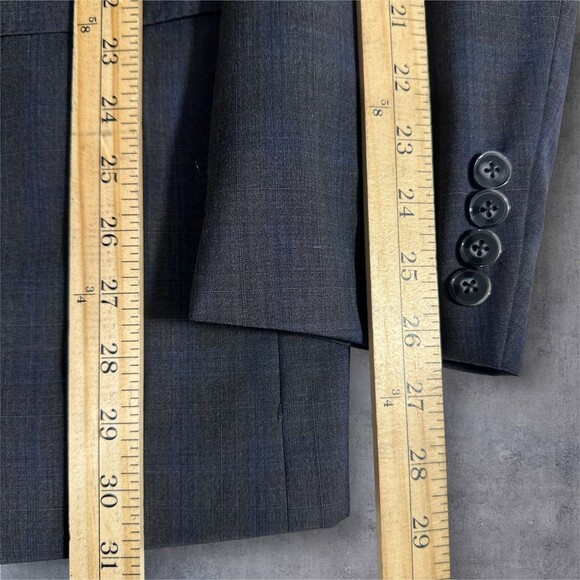CALVIN KLEIN Men Blazer 46L Gray/Blue Wool Sport Coat 2-Button Jacket Windowpane - Picture 13 of 15